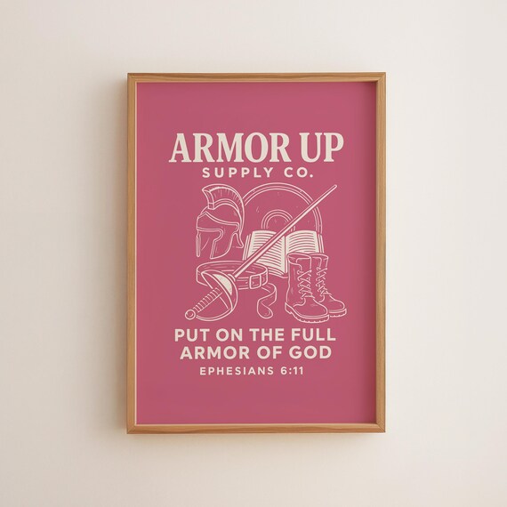 Armor Of God Print For Girls Ephesians 611 Bible Verse Wall Art Christian Pink Scripture Teen Room