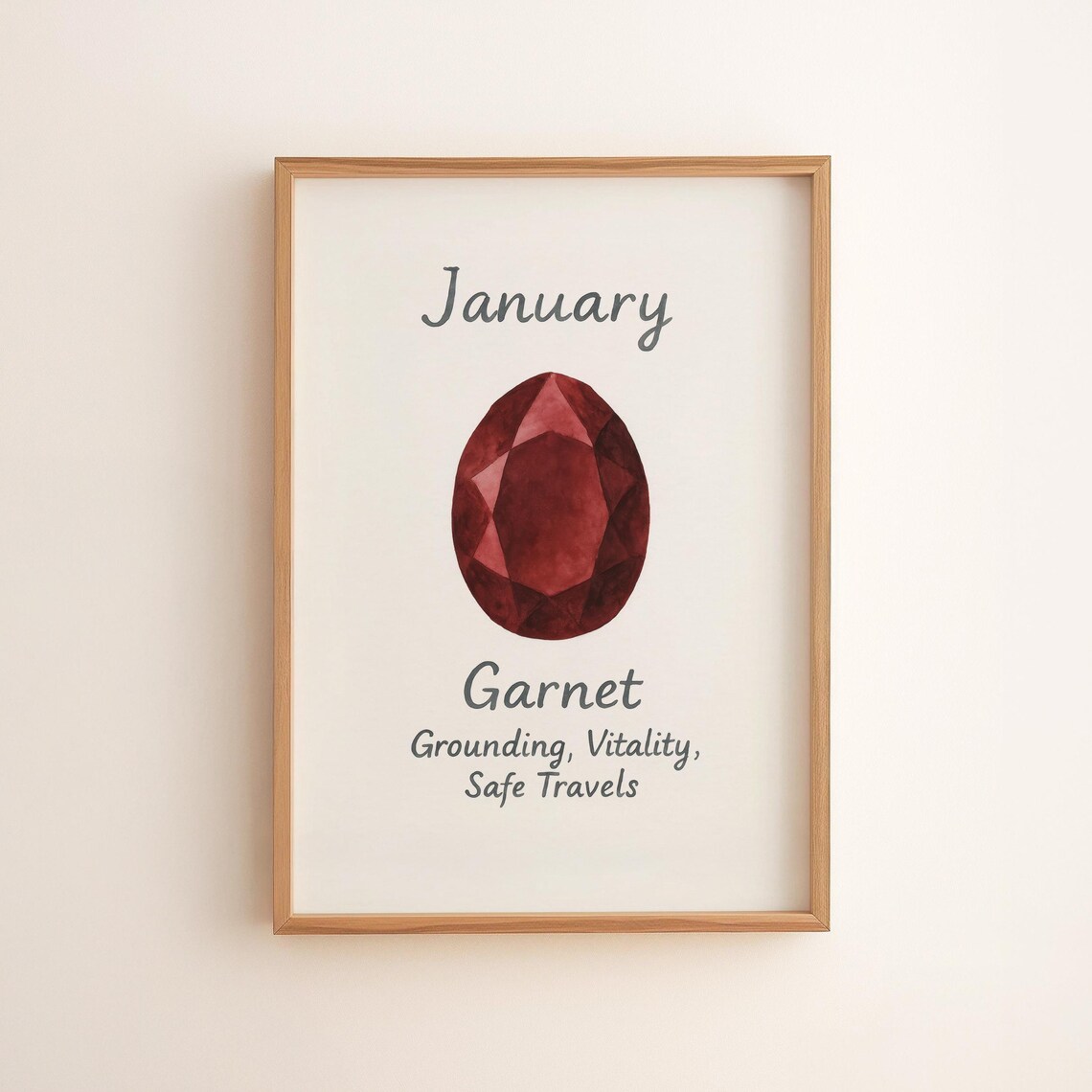 January Garnet Birthstone Minimalist Watercolor Gem Art Print