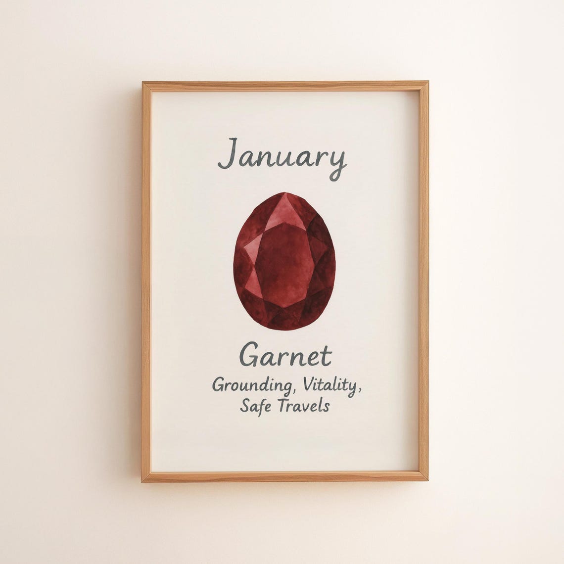 January Garnet Birthstone Wall Art Rustic Red Gem Decor Earthy Jewelry Theme Birth Month Print 134