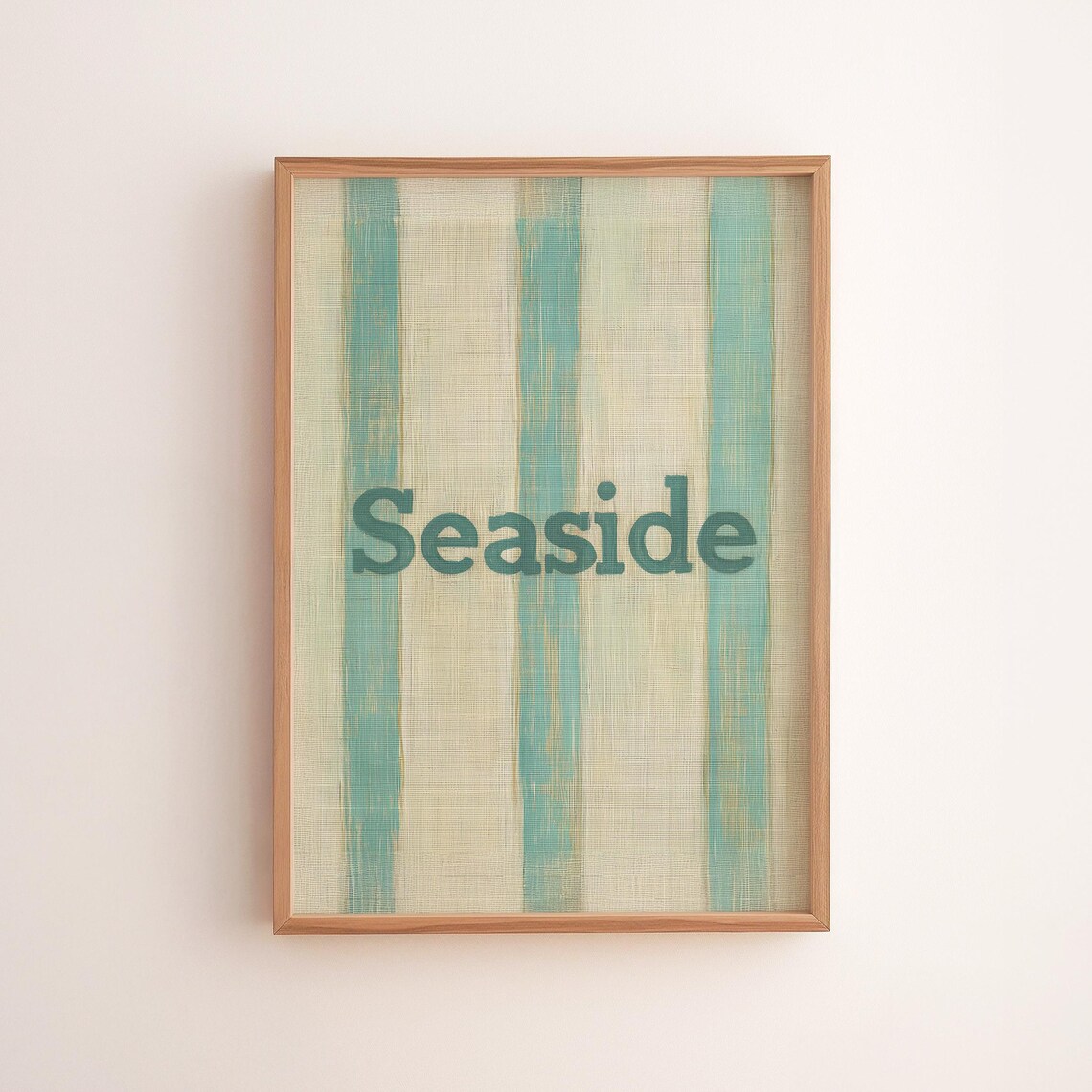 Seaside Typography Teal Striped Beach Minimalist Coastal Word Art Poster