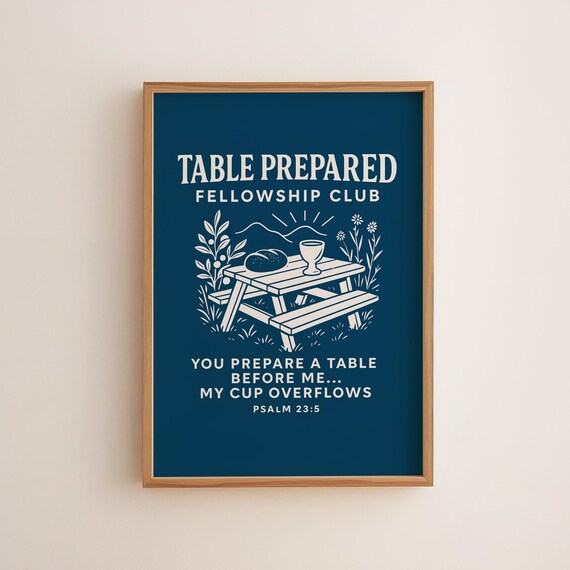 Table Prepared Psalm 235 Print Blue Christian Wall Art Fellowship Club Scripture Poster Dining Room Bible Verse