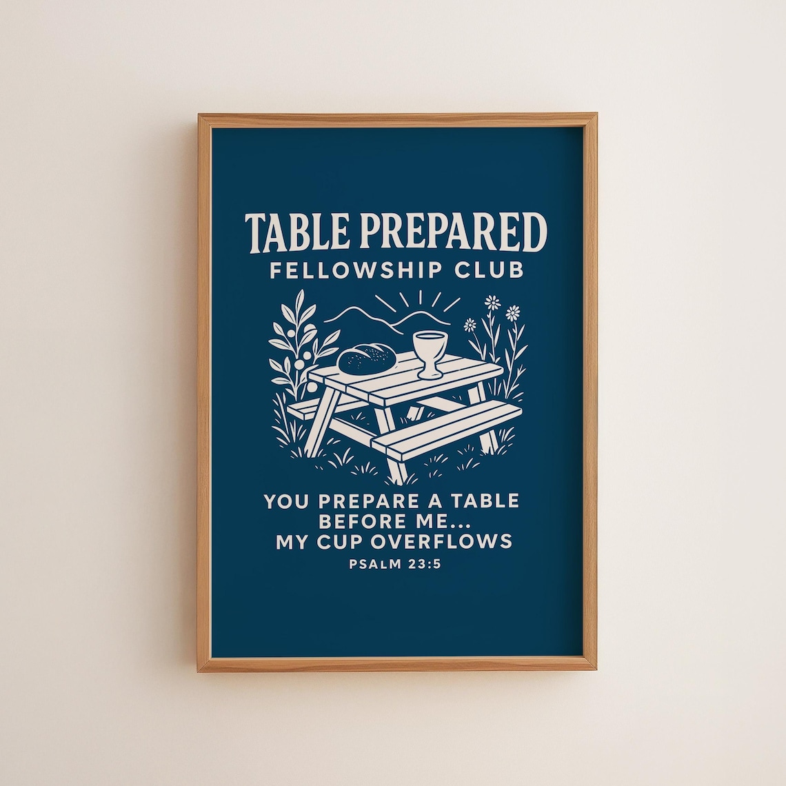 Table Prepared Psalm 235 Print Blue Christian Wall Art Fellowship Club Scripture Poster Dining Room Bible Verse