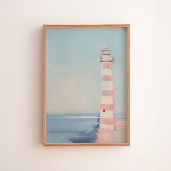 Coastal Lighthouse Print Vintage Nautical Wall Art Seaside Decor