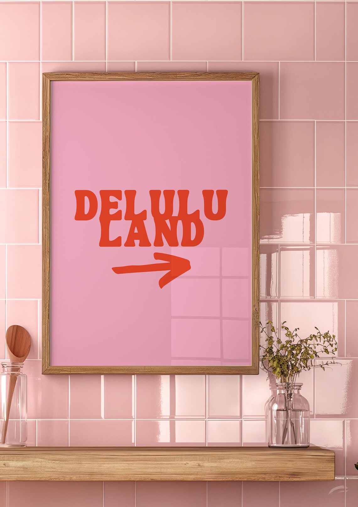 Delulu Land Arrow Funny Pink Trendy Quote Typography Art Print - Image 3