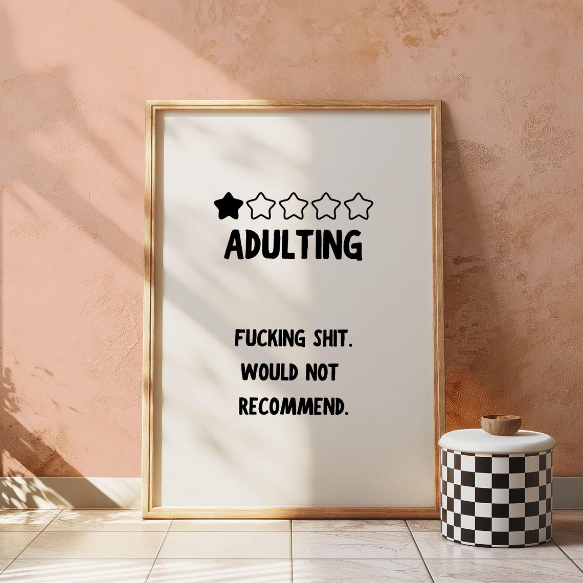 Funny Adulting One Star Review Sarcastic Quote Typography Print
