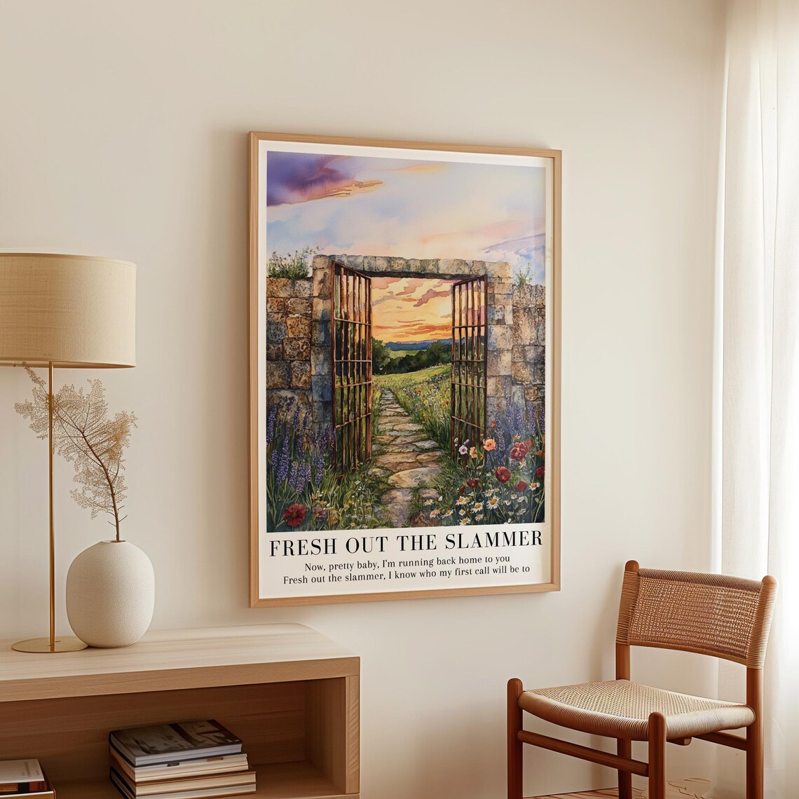 Fresh Out The Slammer Taylor Swift Watercolor Garden Gate Sunset Print - Image 2
