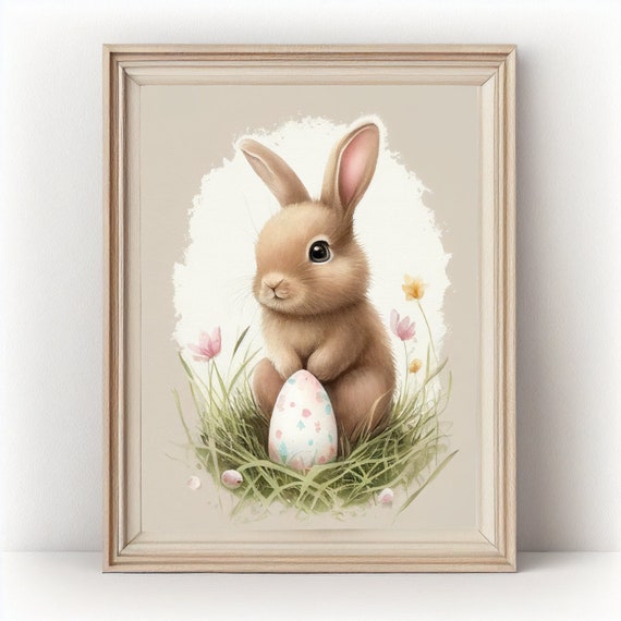 Bunny Rabbit Watercolor Poster Wall Art Cute Nursery Wall Decor Art Baby Animal Print