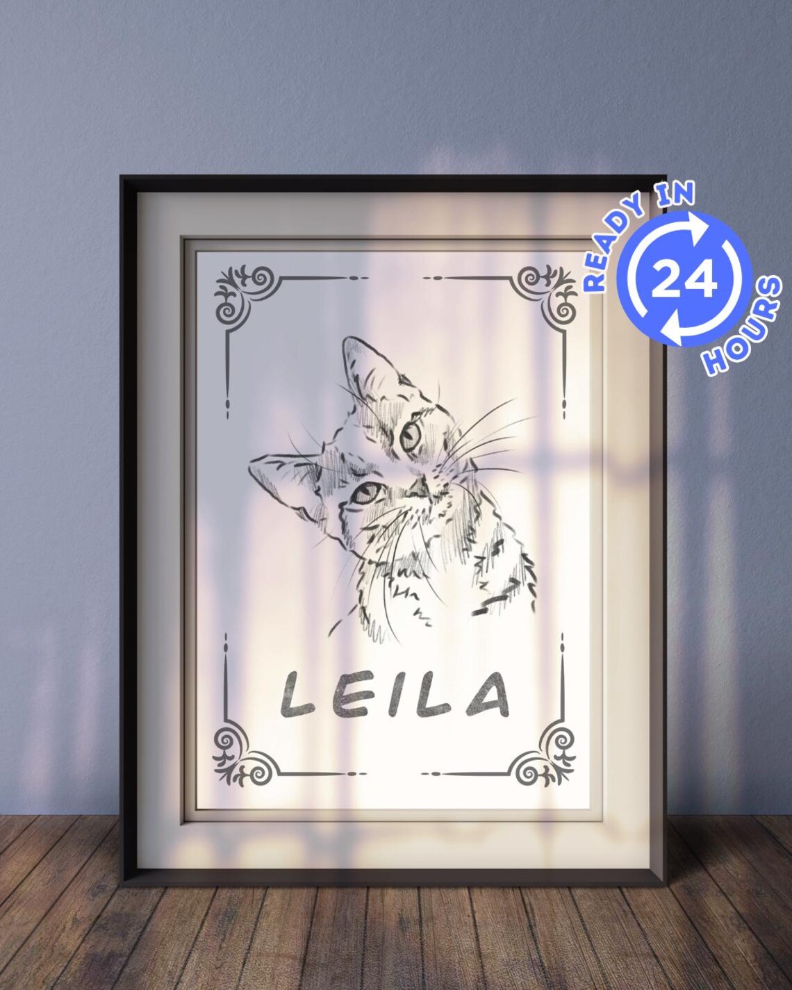 Custom Pet Portrait From Photo, Cat Loss Gift