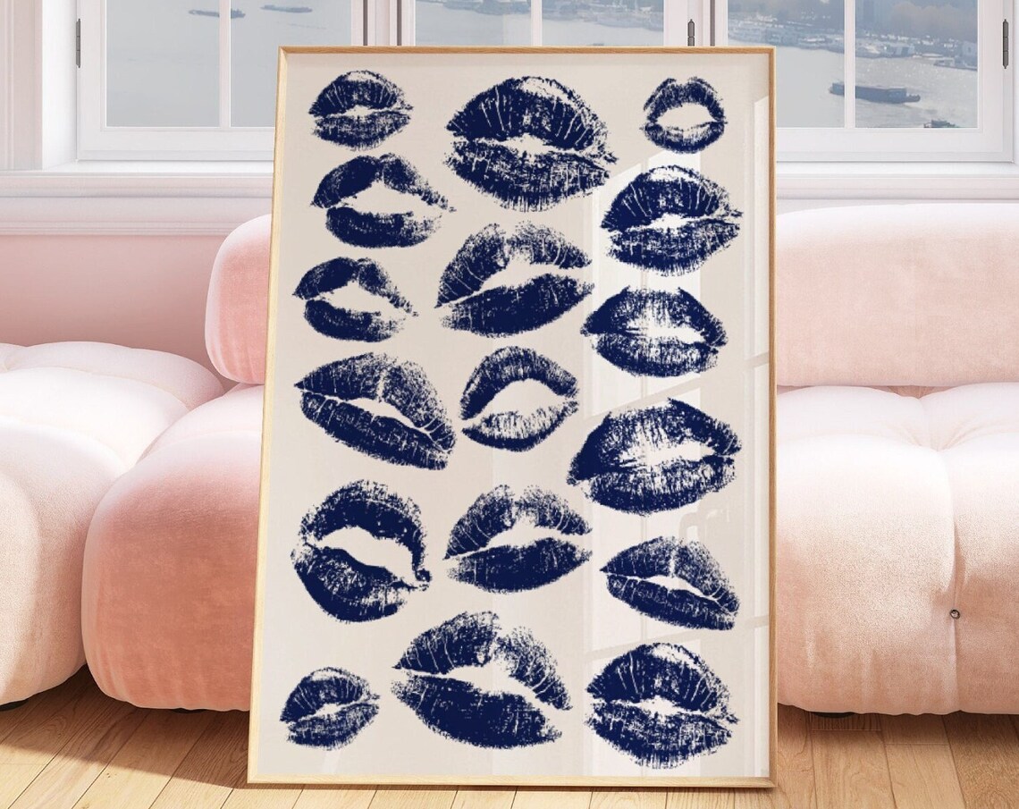 Kiss Lips Print, Preppy Dorm Fashion Wall Art - Image 4