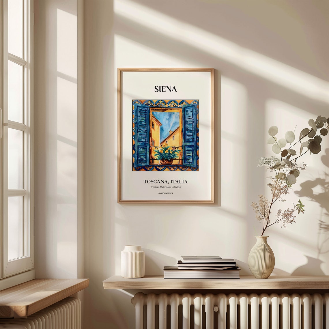Siena Italy Tuscany Watercolor Window Shutters Flower Pot Poster - Image 3