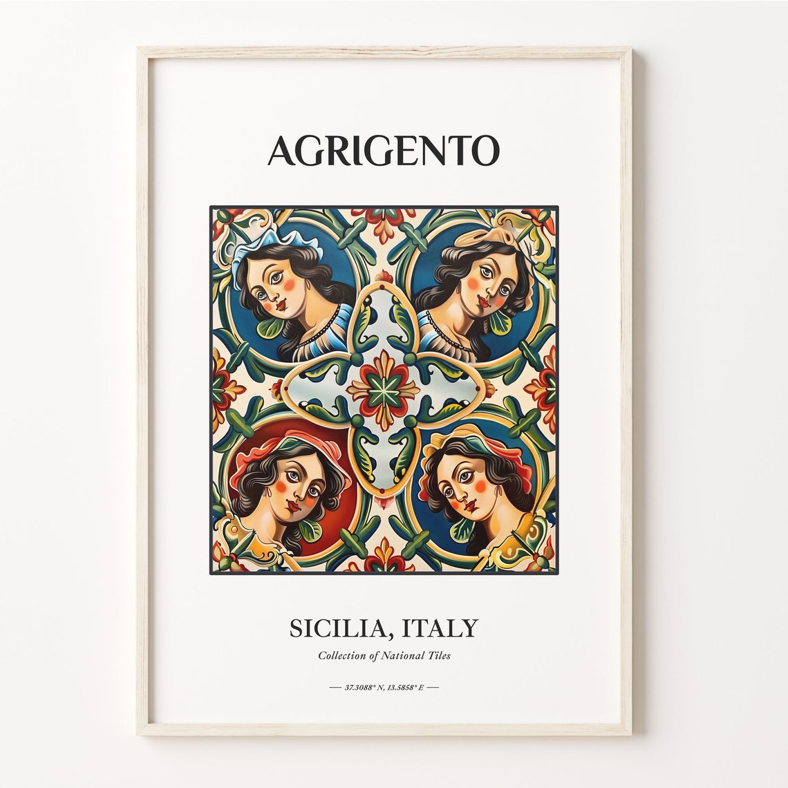 Agrigento Sicily Italy Folk Portrait Ceramic Tile Pattern Poster