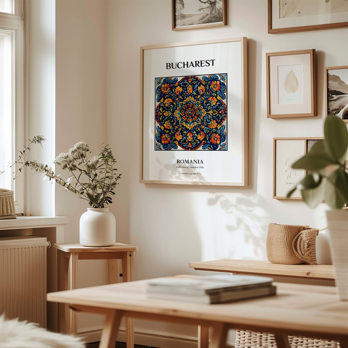Bucharest Romania Ornate Baroque National Tile Pattern Poster - Image 2