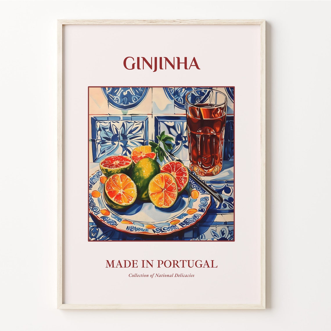 Ginjinha Portuguese Sour Cherry Liqueur Azulejo Tile Art Poster