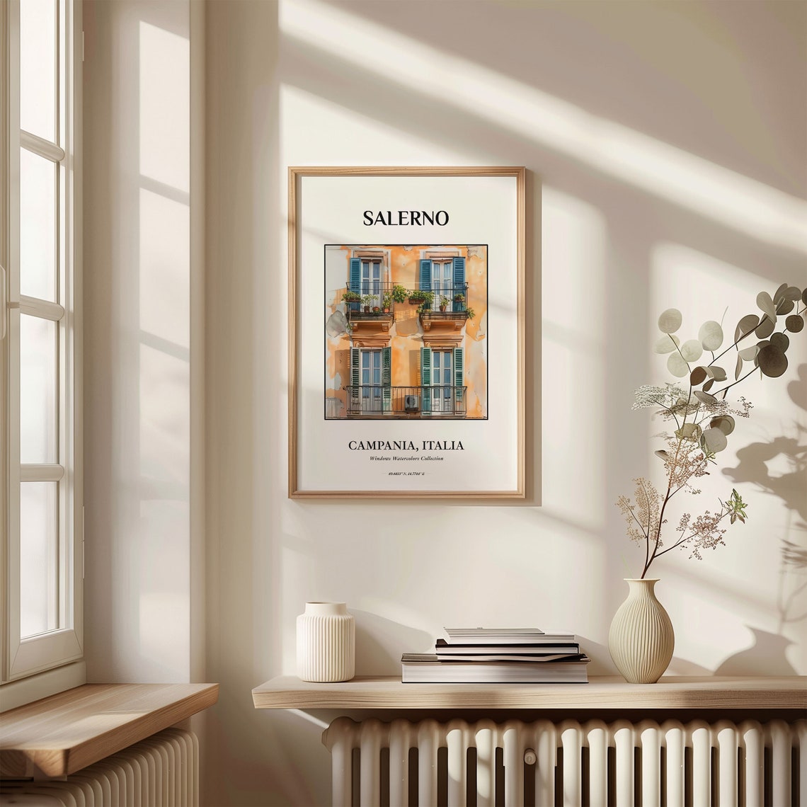 Salerno Italy Sunlit Balcony Facade Watercolor Home Decor Poster - Image 3