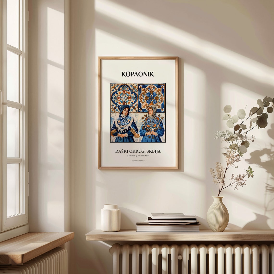Kopaonik Serbia Folk Costume Tile Art Two Women Portrait Poster - Image 3