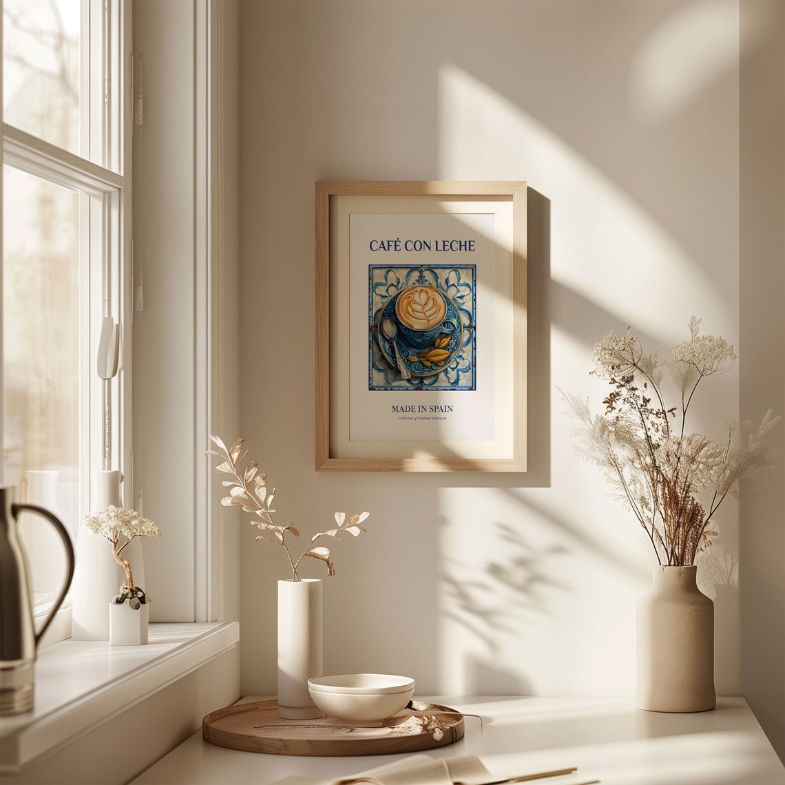 Café con Leche Spanish Coffee Latte Blue Tile Kitchen Poster - Image 2