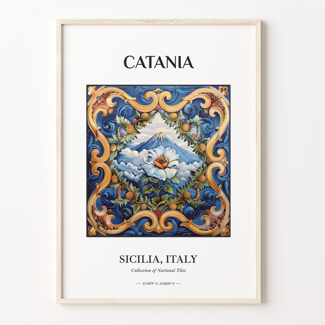 Catania Sicily Mount Etna Volcano Baroque Maiolica Tile Artwork Poster