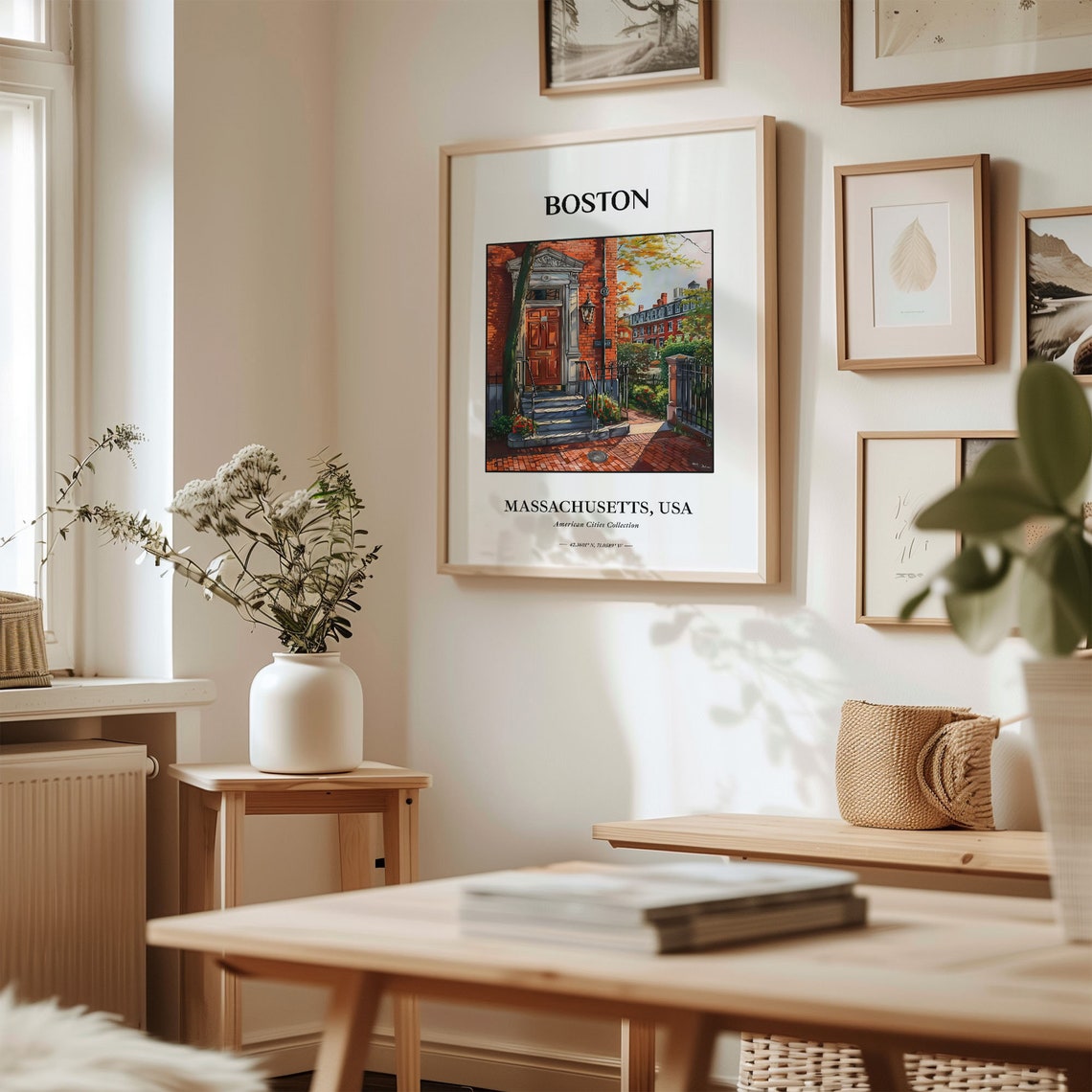 Boston Massachusetts Brick Townhouse Door Autumn Decor Poster - Image 2