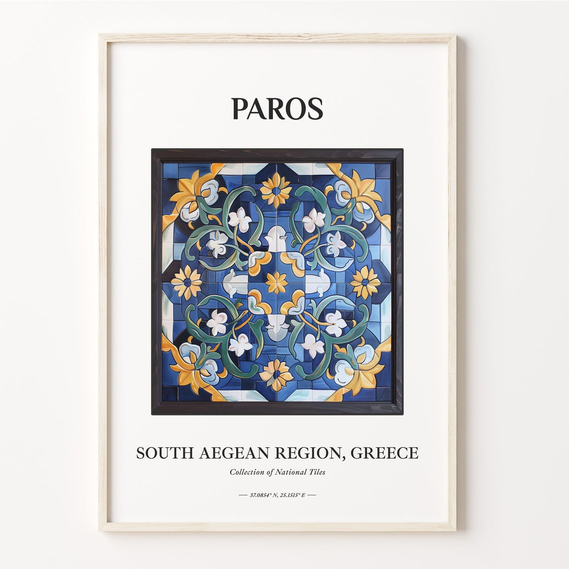 Paros Greek Island Floral Blue Tile South Aegean Decor Poster