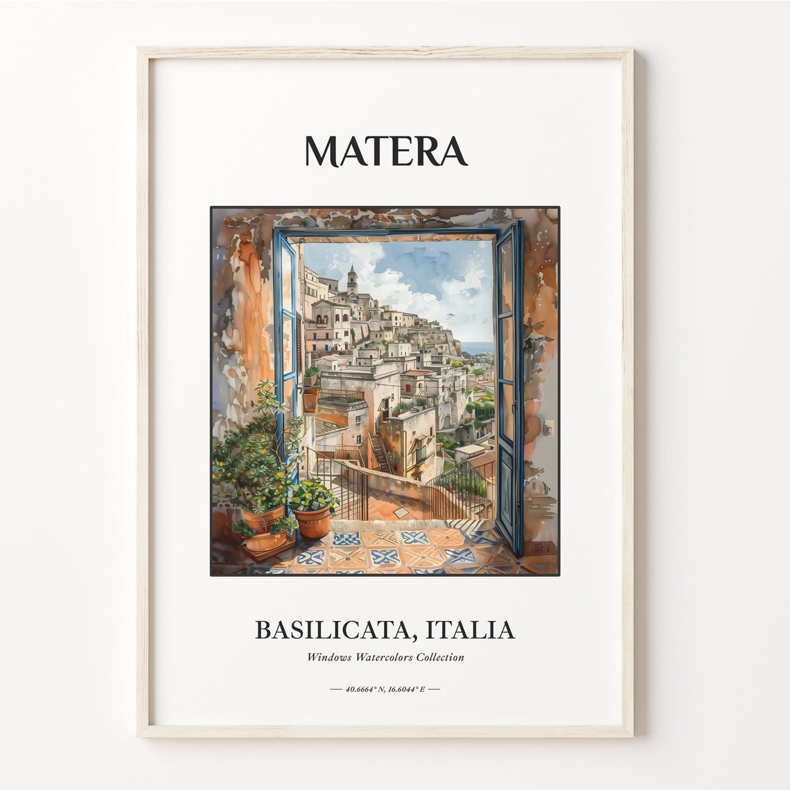 Matera Basilicata Italy Stone City Window Watercolor Art Poster