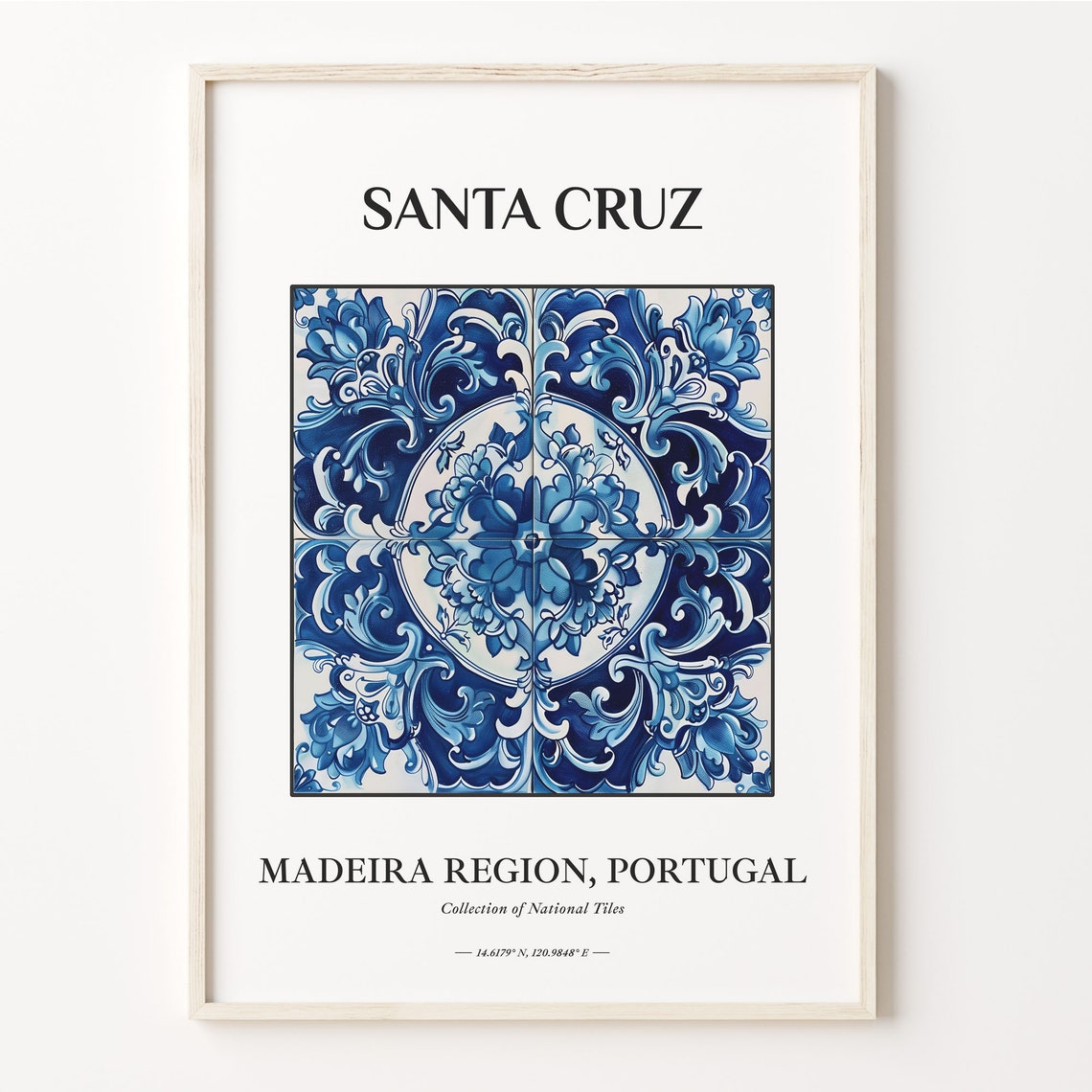 Santa Cruz Madeira Blue White Azulejo Circle Floral Tile Poster