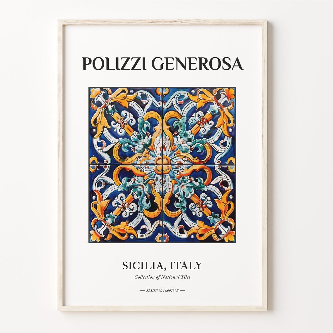 Polizzi Generosa Sicily Blue Gold Tile Pattern Home Decor Poster