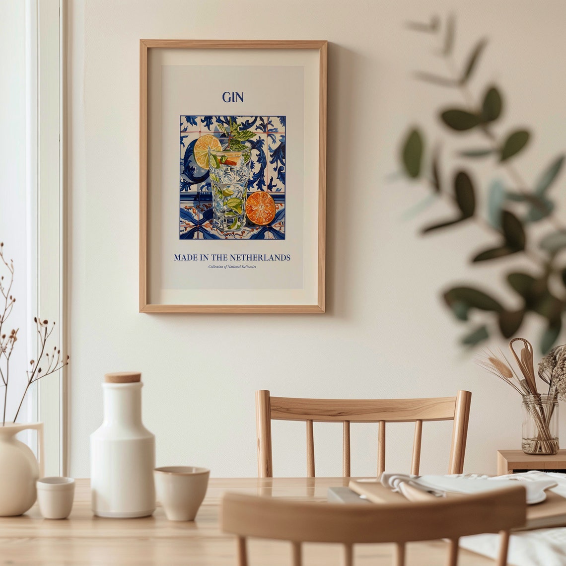 Dutch Gin Cocktail Citrus Mint Delft Blue Tile Bar Wall Poster - Image 3