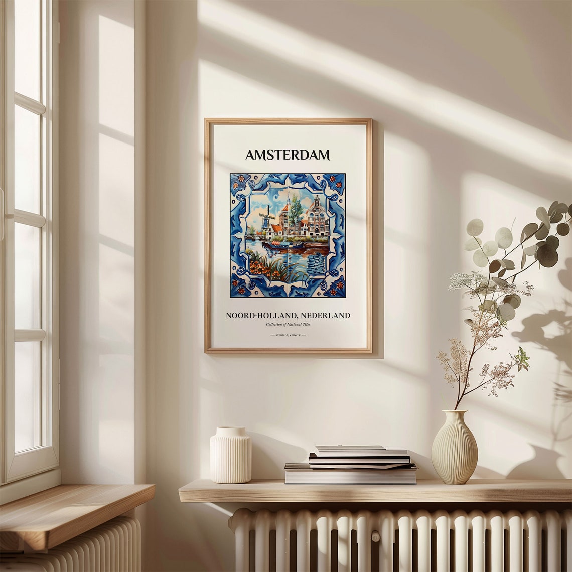 Amsterdam Netherlands Tile Poster with Windmill and Canal View - Image 3
