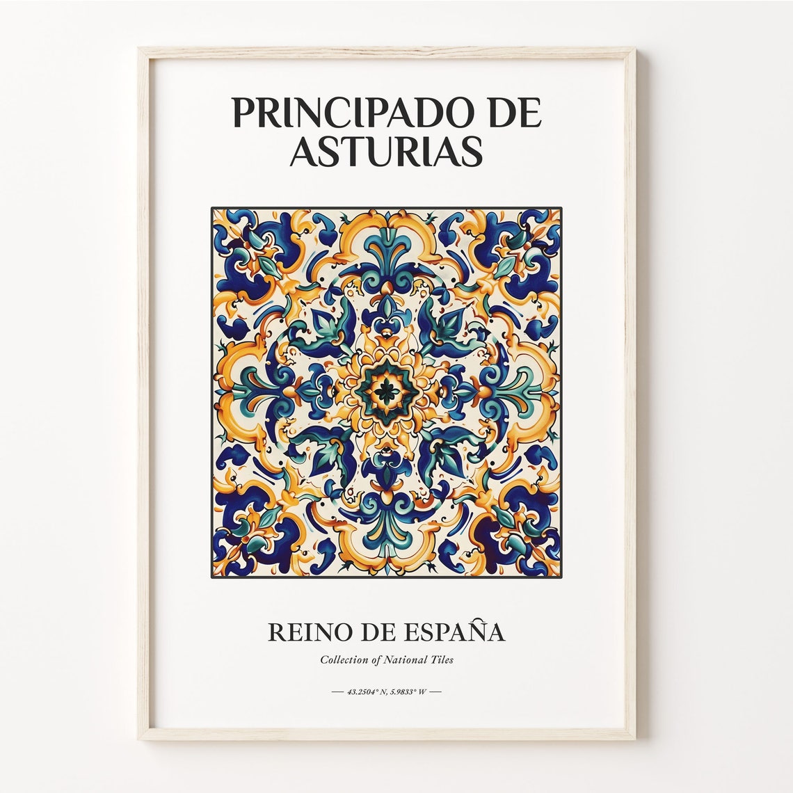Principado de Asturias Spain Blue Gold Tile Home Decor Poster
