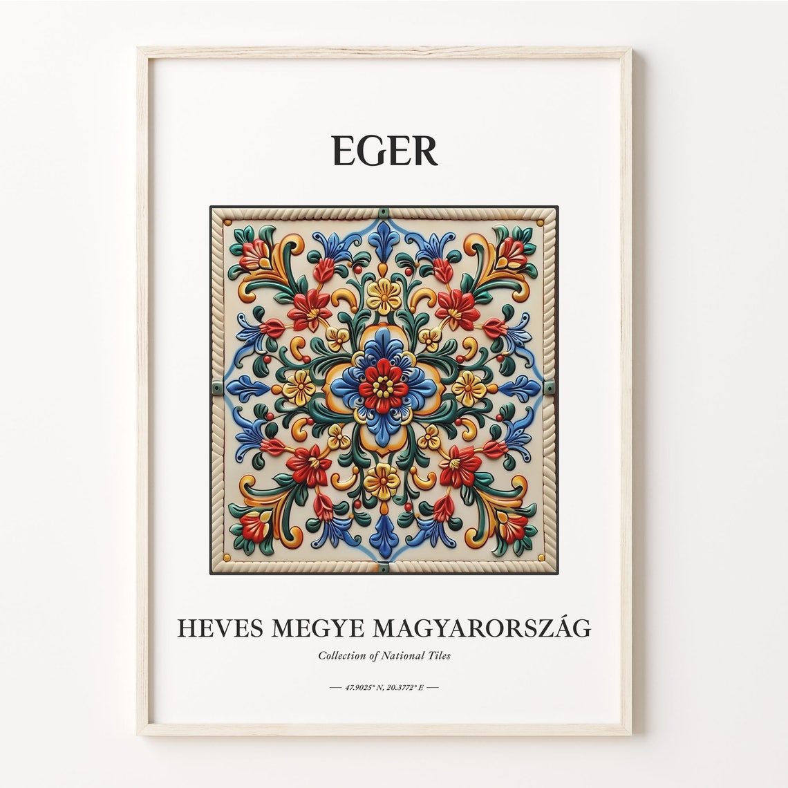 Eger Hungary Magyar Folk Floral Colorful Ceramic Tile Poster