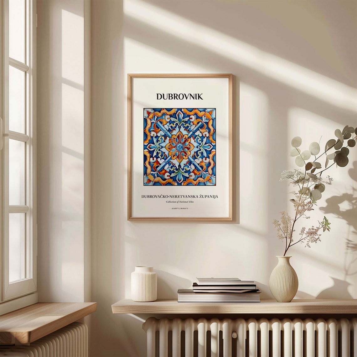 Dubrovnik Croatia Blue Orange Symmetric Medallion Tile Poster - Image 3