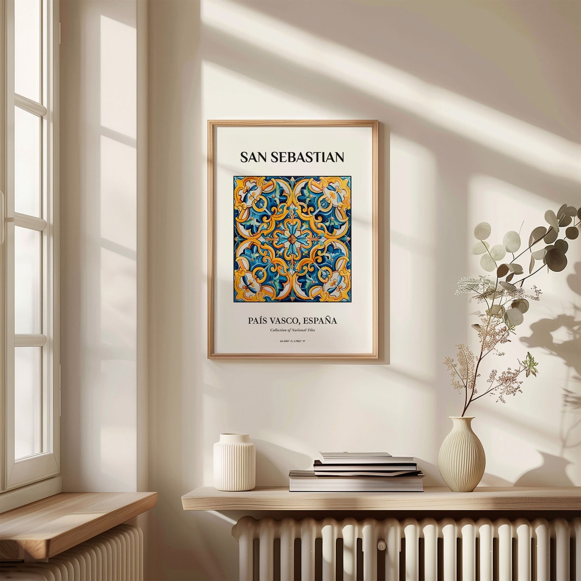 San Sebastian Spain Gold Blue Ornate Tile Pattern Home Decor Poster - Image 3