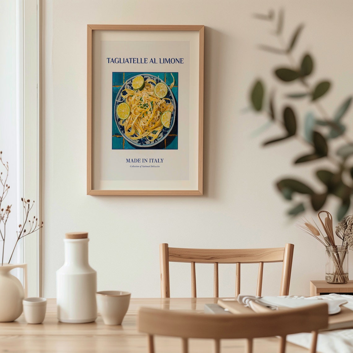 Tagliatelle al Limone Italian Lemon Pasta Blue Tile Kitchen Poster - Image 3