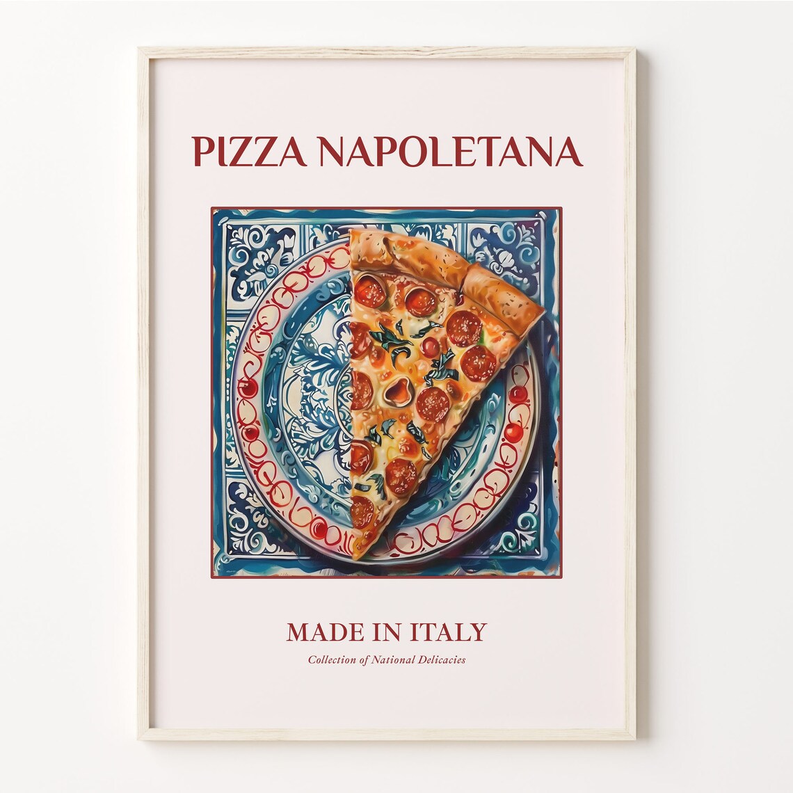 Pizza Napoletana Italy Pepperoni Slice Maiolica Plate Kitchen Poster