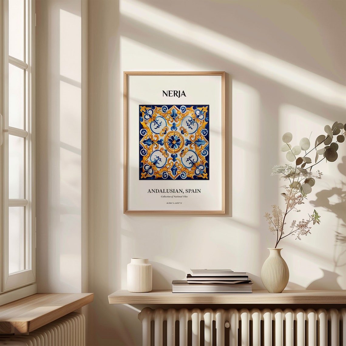 Nerja Andalusia Spain Gold and Blue Decorative Tile Medallion Poster - Image 3