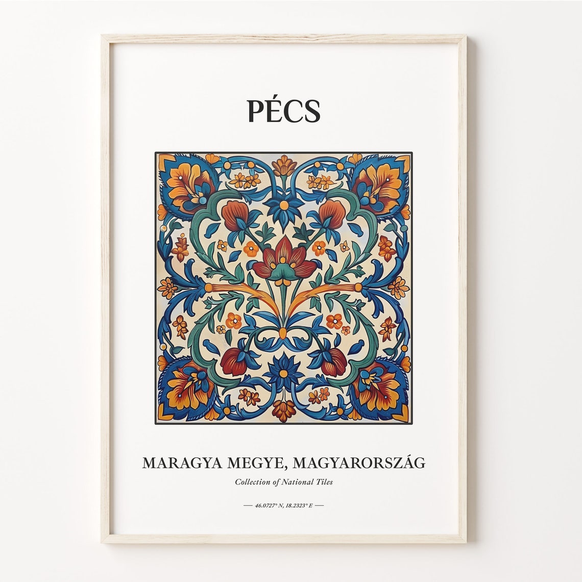 Pecs Hungary Folk Floral Tile Pattern Aesthetic Home Decor Poster