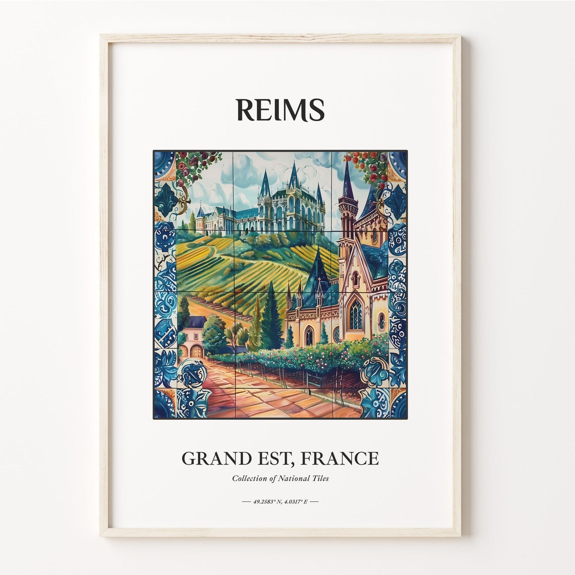 Reims France Cathedral Vineyard Tile Scene Home Decor Poster