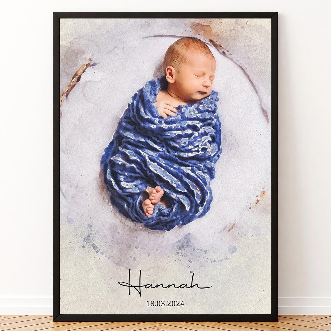 Watercolor Custom Newborn Baby Portrait Art Print - Image 4