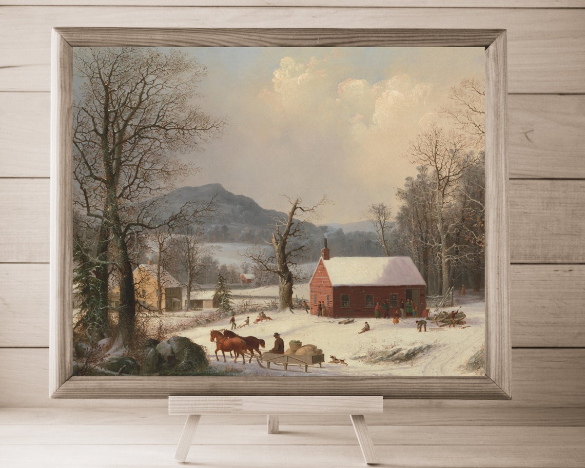 Vintage Winter Red Schoolhouse Snow Scene Classic Holiday Poster - Image 5