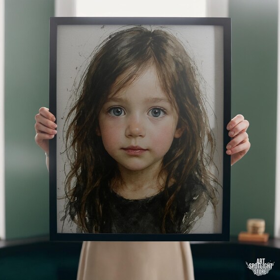 Watercolor Girl Portrait Print Minimalist Child Wall Art
