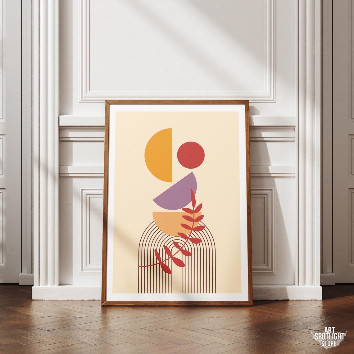 Boho Geometric Plant Print Neutral Abstract Wall Art