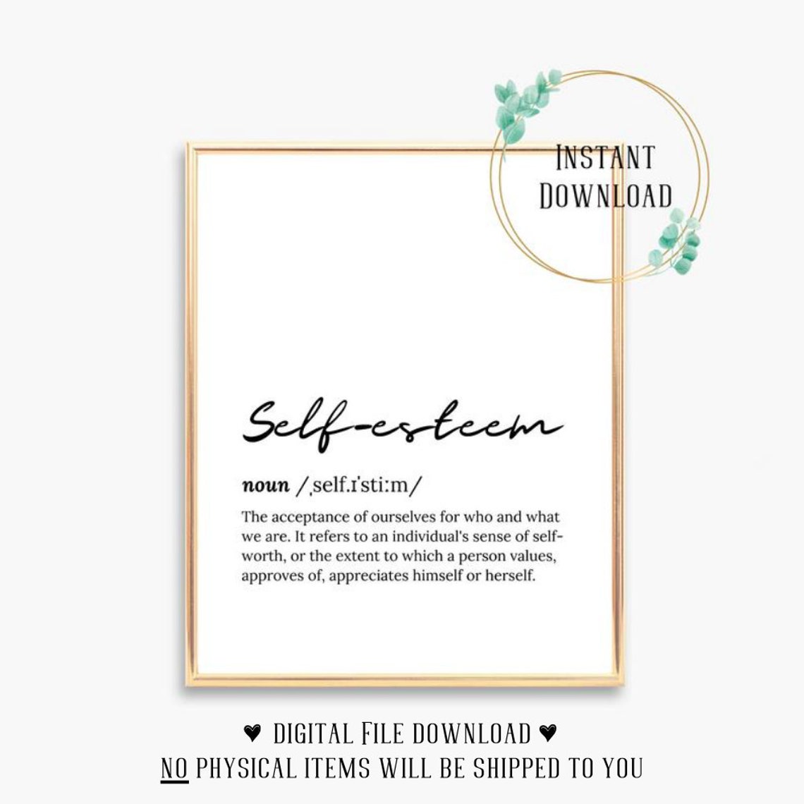 Self-Esteem Dictionary Definition Script Font Inspirational Poster