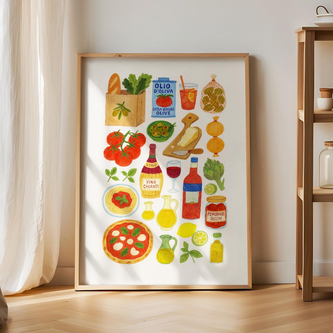 Italian Kitchen Art Print, Retro Farmhouse Food Poster