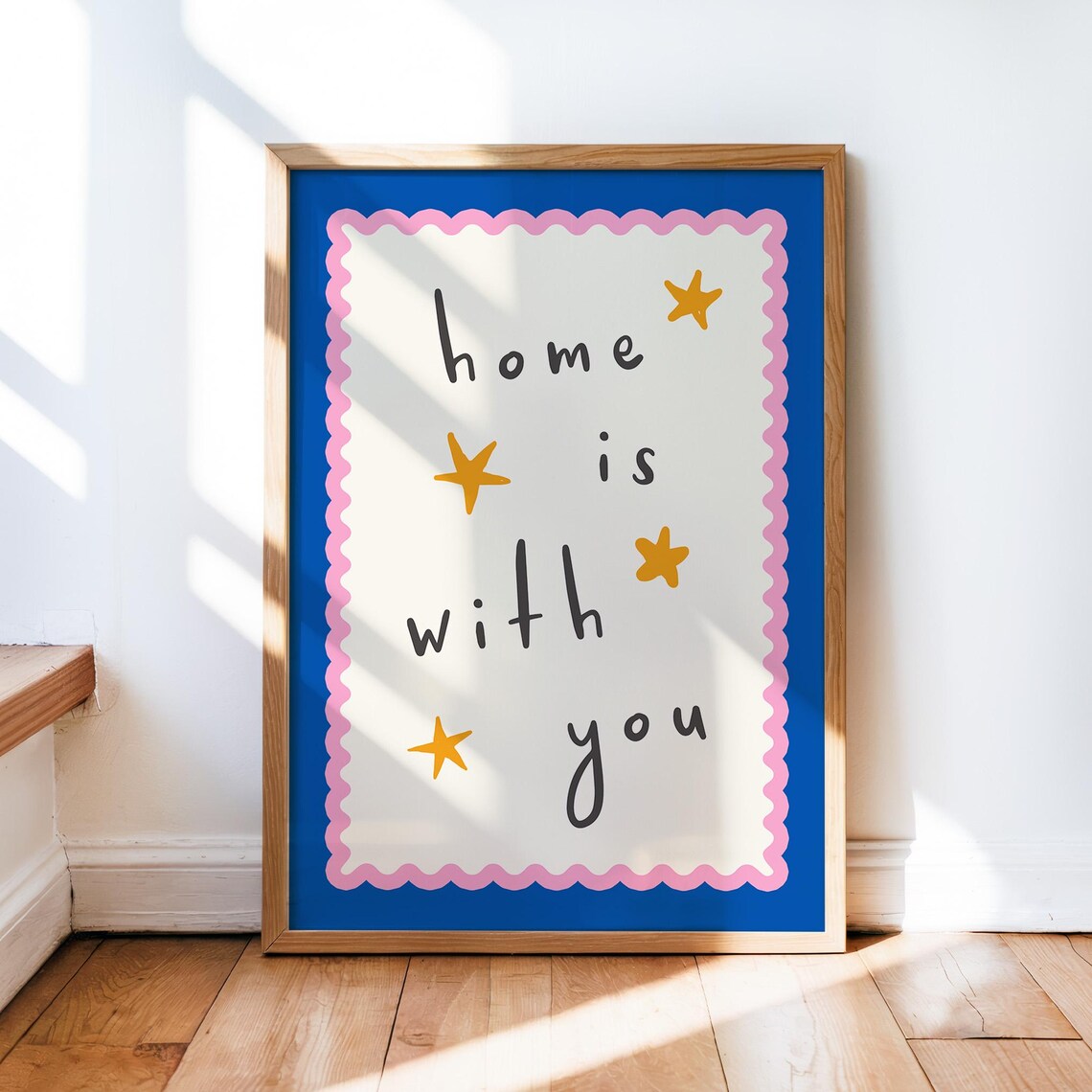 Home Is With You Hand Lettered Stars Nursery Kids Room Poster