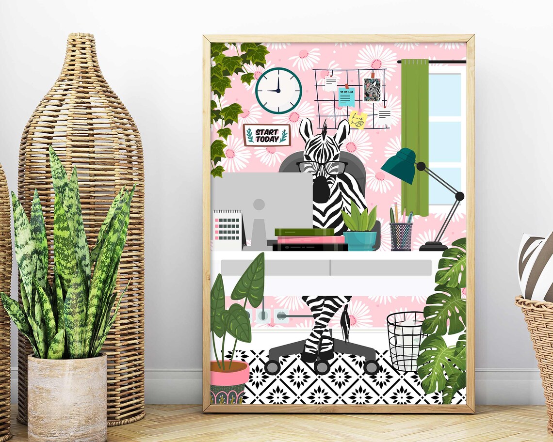 Zebra Animal Print, Modern Office Wall Art Print