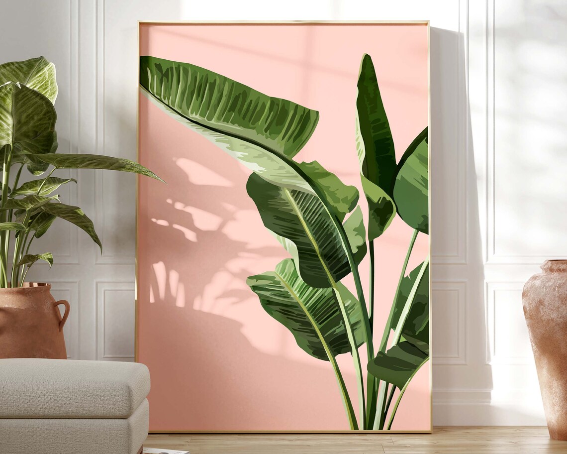 Tropical Pink Banana Leaf Botanical Art Print