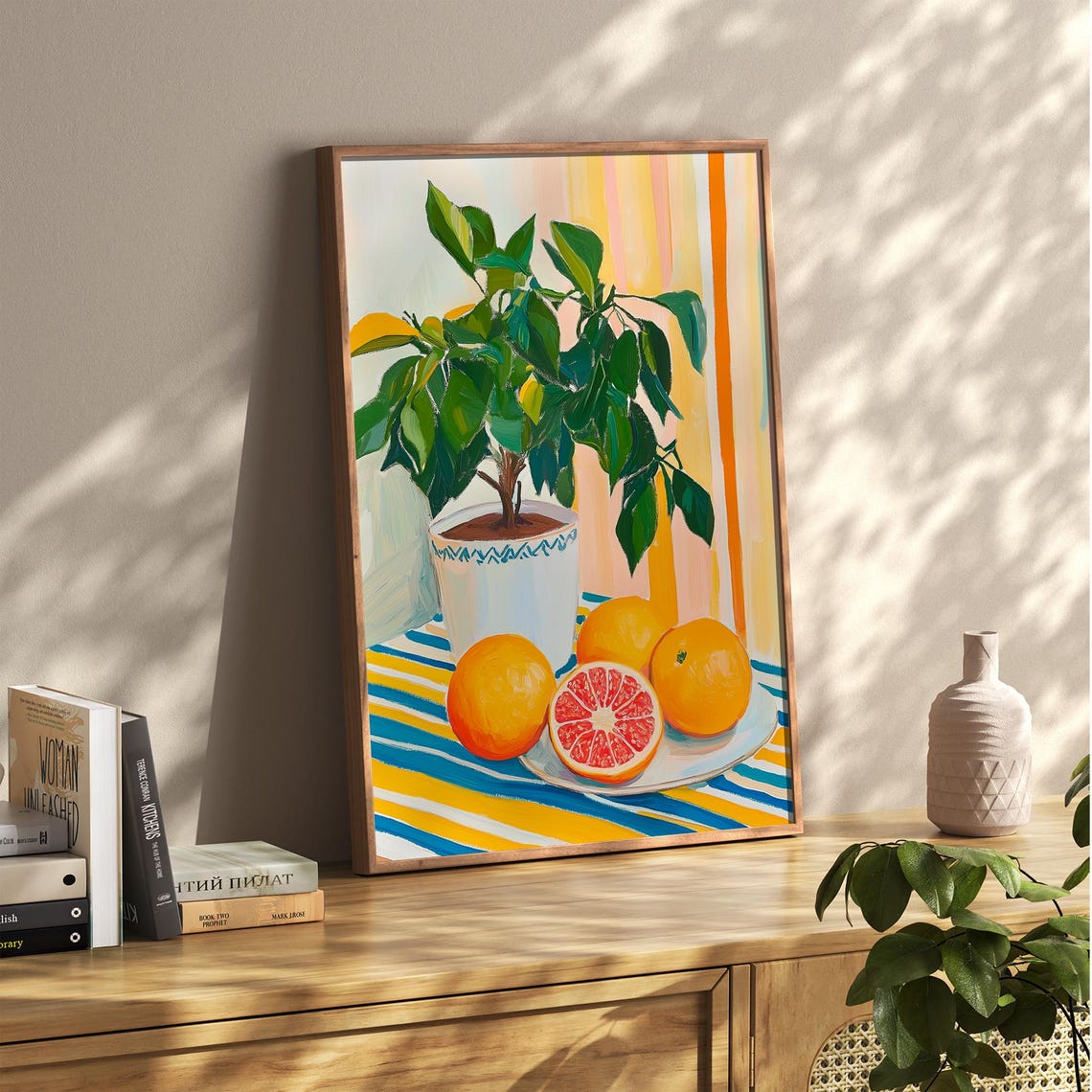 Citrus Tree Plant Orange Fruit Still Life Striped Kitchen Poster - Image 5