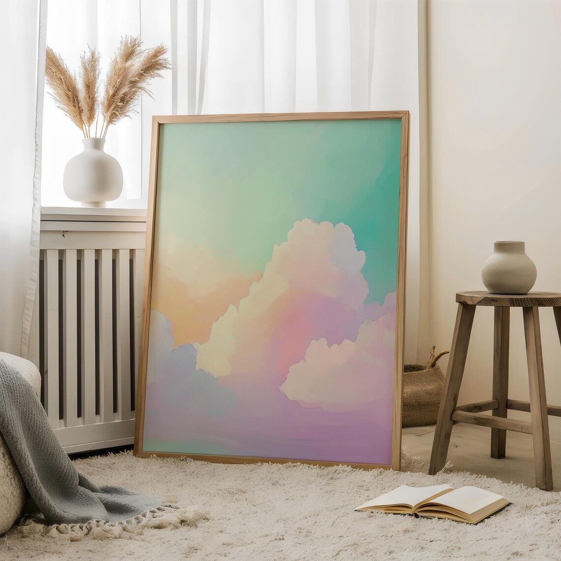 Pastel Pink Clouds Drifting Across a Dreamy Teal Sky Art Poster - Image 5