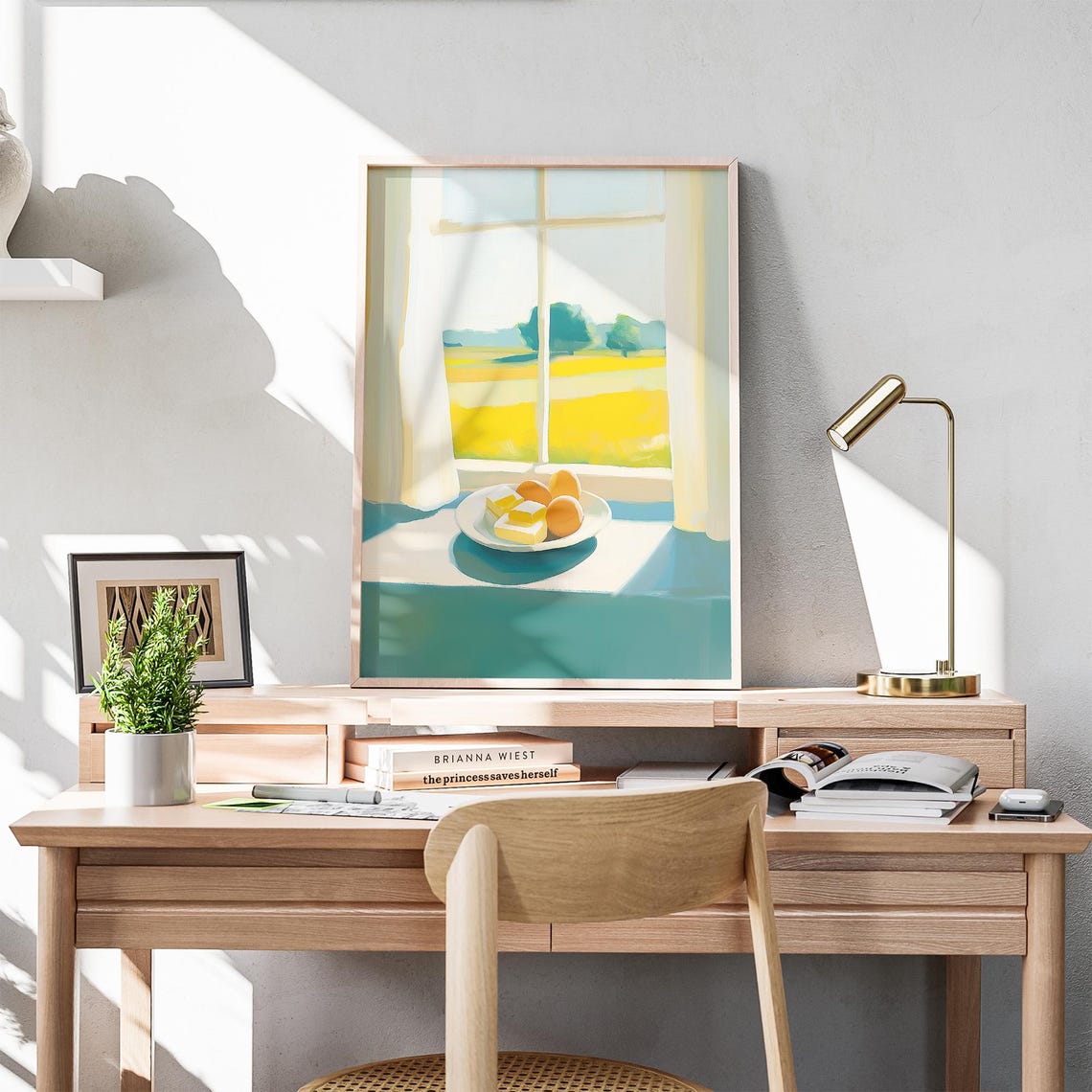 Sunny Windowsill Plate of Cheese and Oranges Country Kitchen Poster - Image 6