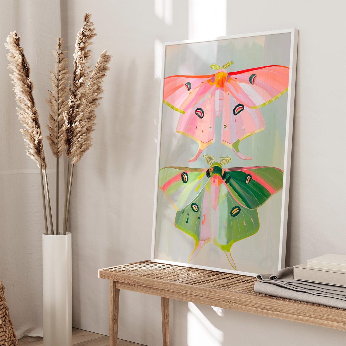 Pink and Green Moths Botanical Vintage Insect Illustration Poster - Image 3